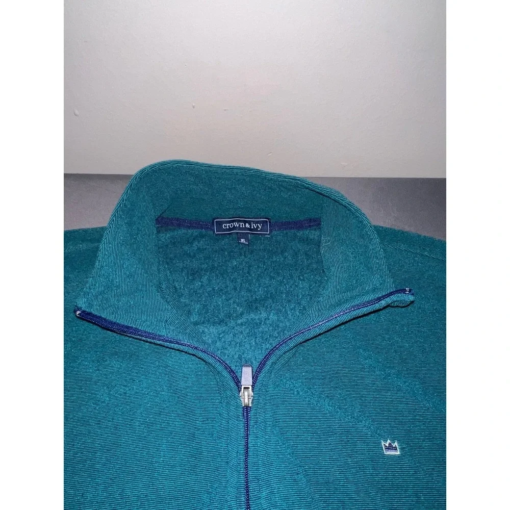 Crown & Ivy Mens XL Teal Green Heather Quarter Zip Fleece Pullover